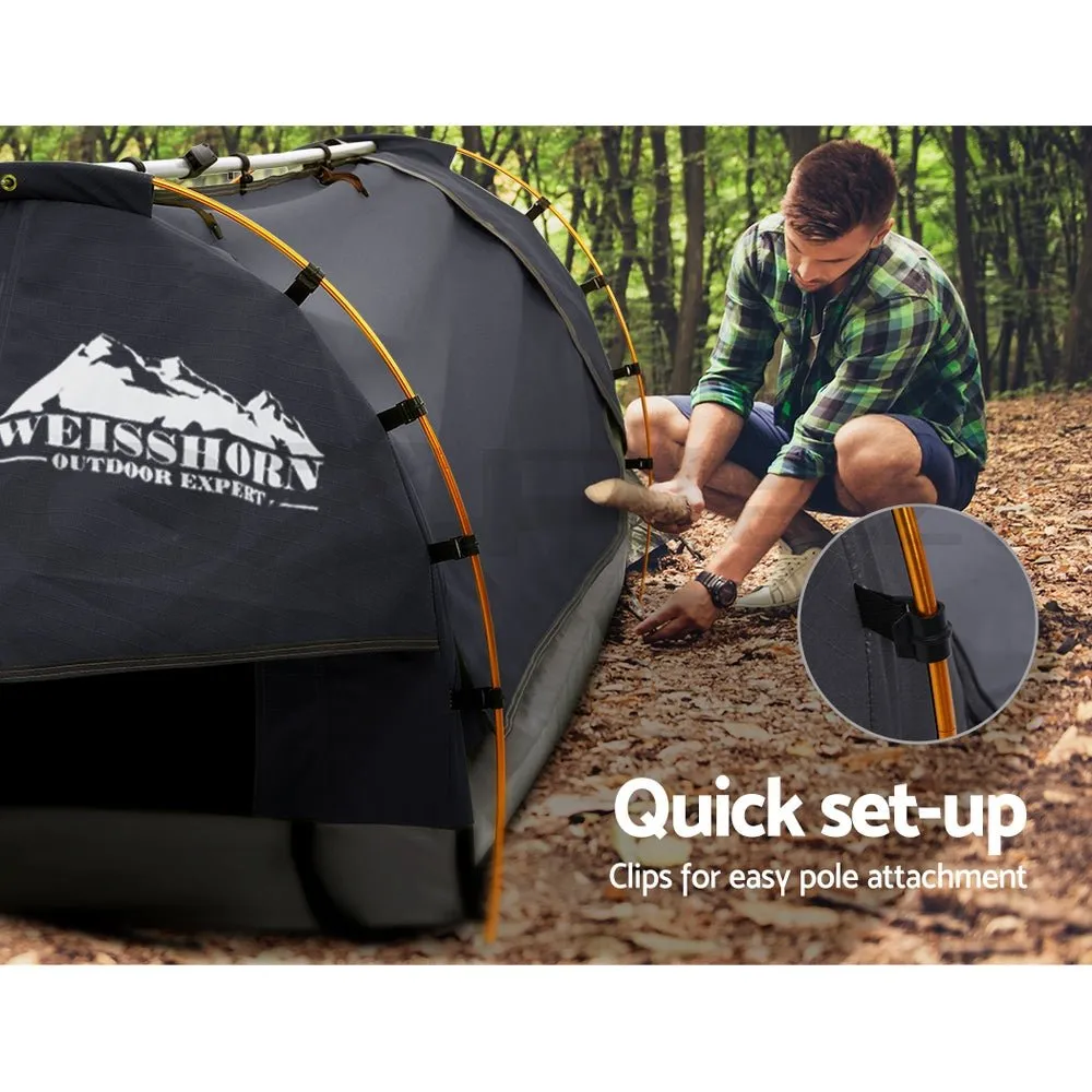 Double Swag Camping Swags Canvas Free Standing Dome Tent Dark Grey with 7CM Mattress