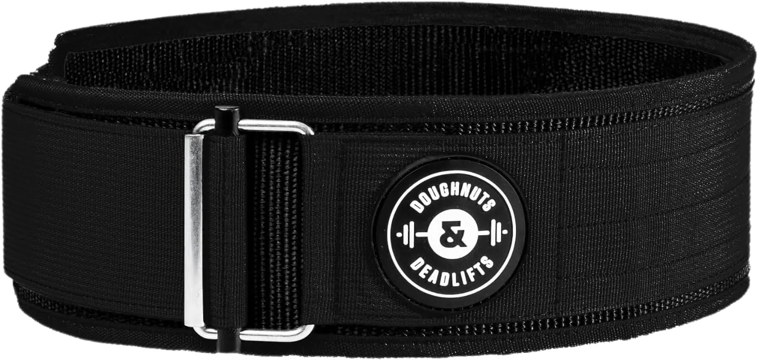 Doughnuts & Deadlifts Quick Locking Weight Lifting Belt for Bodybuilding, Powerlifting, Cross Training - 4-Inch, Nylon, Metal Buckle