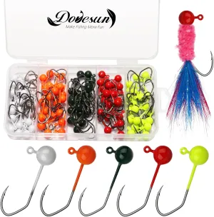 Dovesun 100pcs Fly Tying Jigs Kit, Jig Heads for Fly Fishing 1/124oz 1/80oz 1/64oz 1/32oz 1/16oz Jig Head Small Fly Fishing Hooks DIY Lure Making Kit Suit for Tying Flies | Crappie Lures