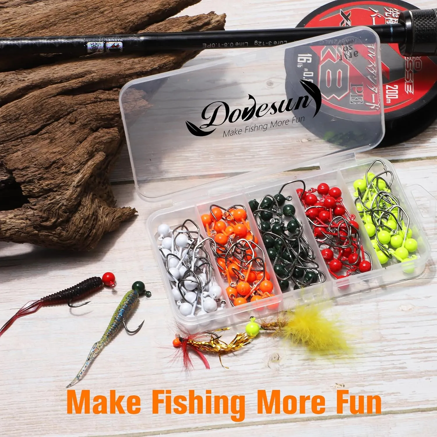 Dovesun 100pcs Fly Tying Jigs Kit, Jig Heads for Fly Fishing 1/124oz 1/80oz 1/64oz 1/32oz 1/16oz Jig Head Small Fly Fishing Hooks DIY Lure Making Kit Suit for Tying Flies | Crappie Lures