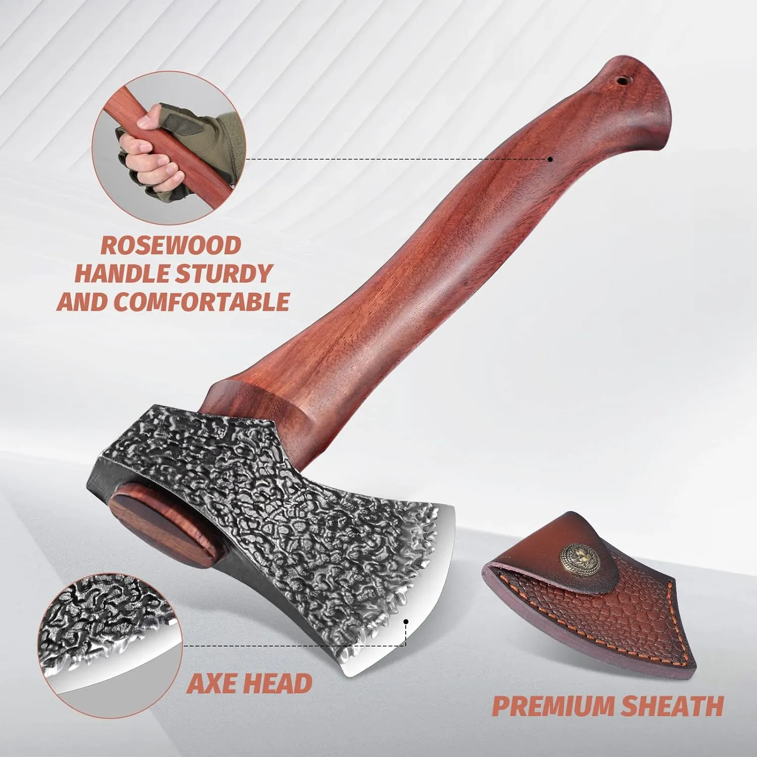DRAGON RIOT Camping Axe Set Gift for Men and Father Hand Forged Survival Hatchet with Sheath Multipurpose Axe for Bushcraft Wood