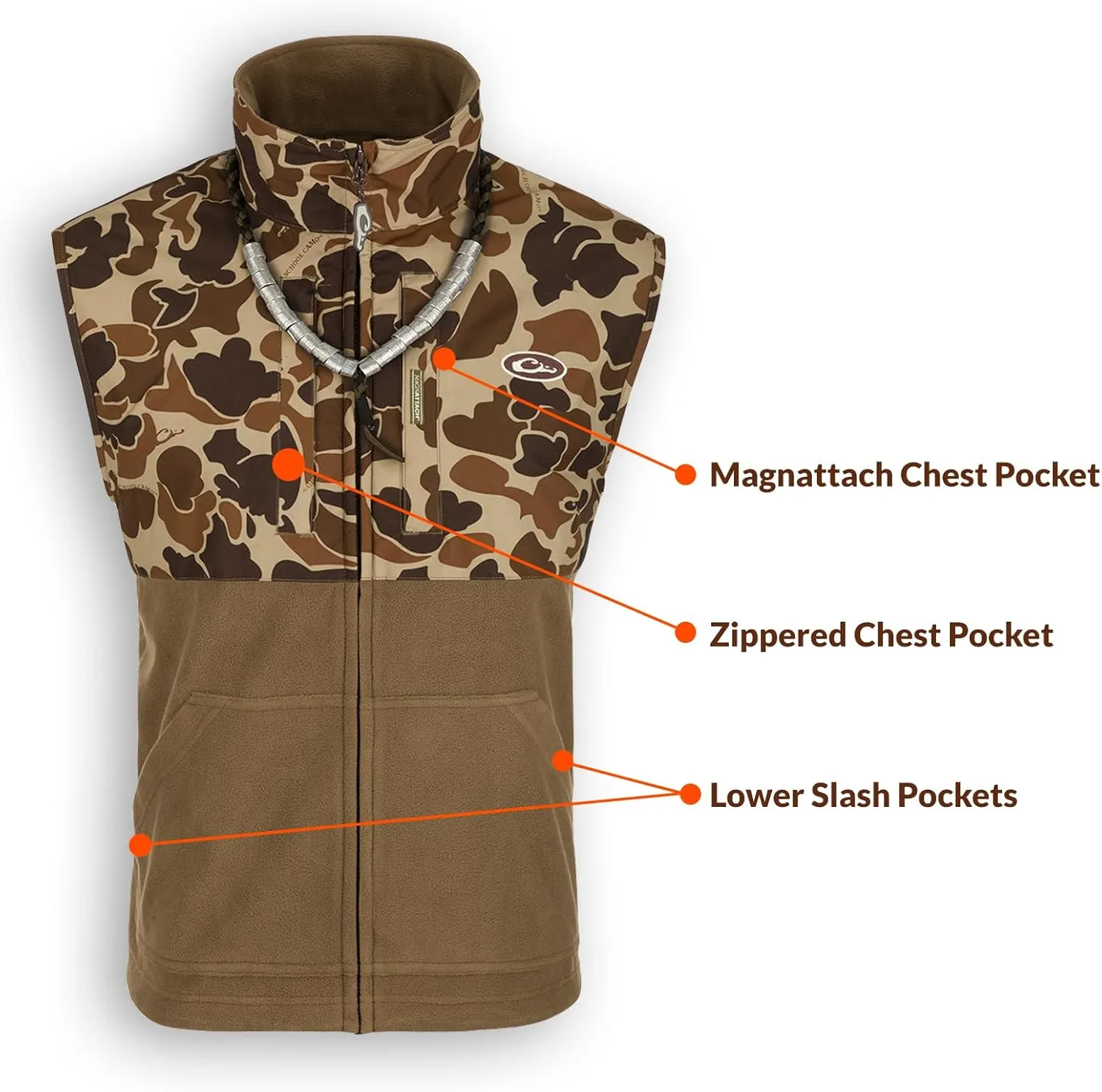 Drake Waterfowl Men's MST Eqwader Insulated Fleece-Lined Waterproof Windproof Breathable Adjustable Outdoor Hunting Zip Vest