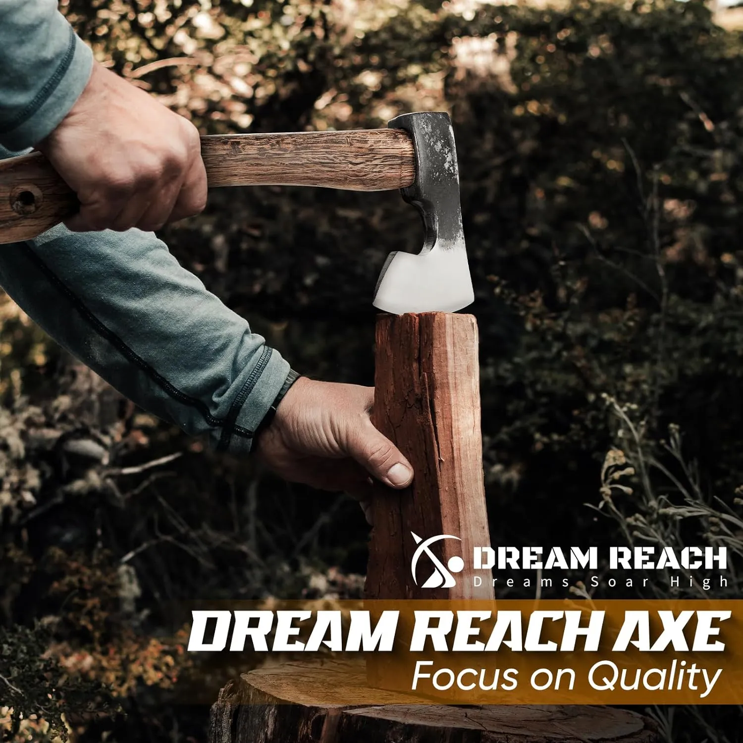 Dream Reach 14.5"" Camping Hatchet with Sheath, Bushcraft Axe with Carbonized Handle, Hand Forged Carving Axe, Splitting Hatchet for Chopping Wood, Gardening, Black