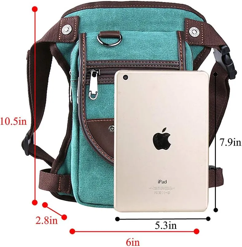 Drop Leg bag Motorcycle Durable Canvas Multi-Pocket Support Max Waistline of 56 Inch
