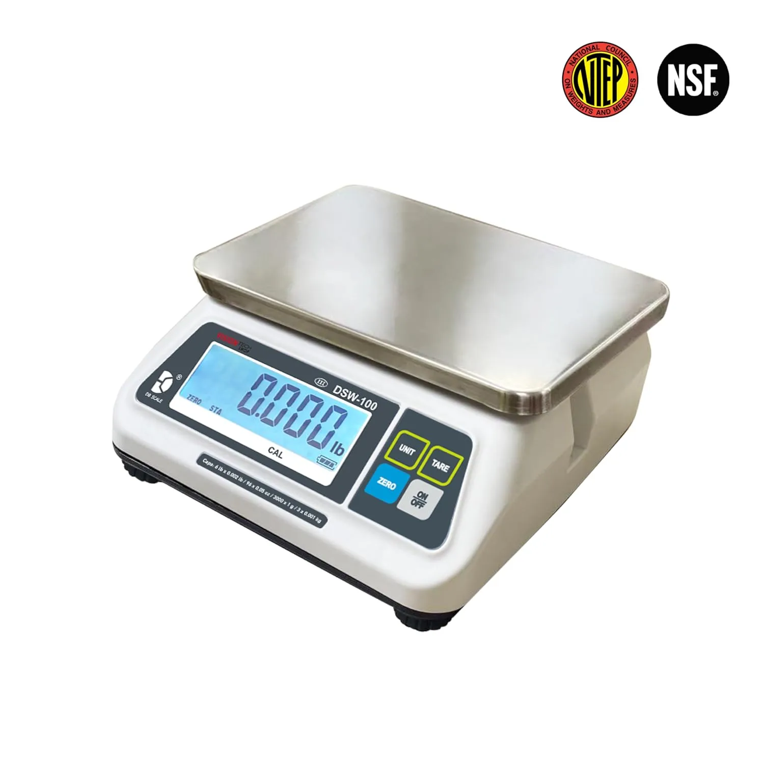 DSW-100 Portion Food Scale with Single LCD Display, Stainless Steel Platter, 60lb Capacity, 0.02lb Readability, Lb/Oz/Kg/g Switchable, NTEP COC #22-007, NSF Certified