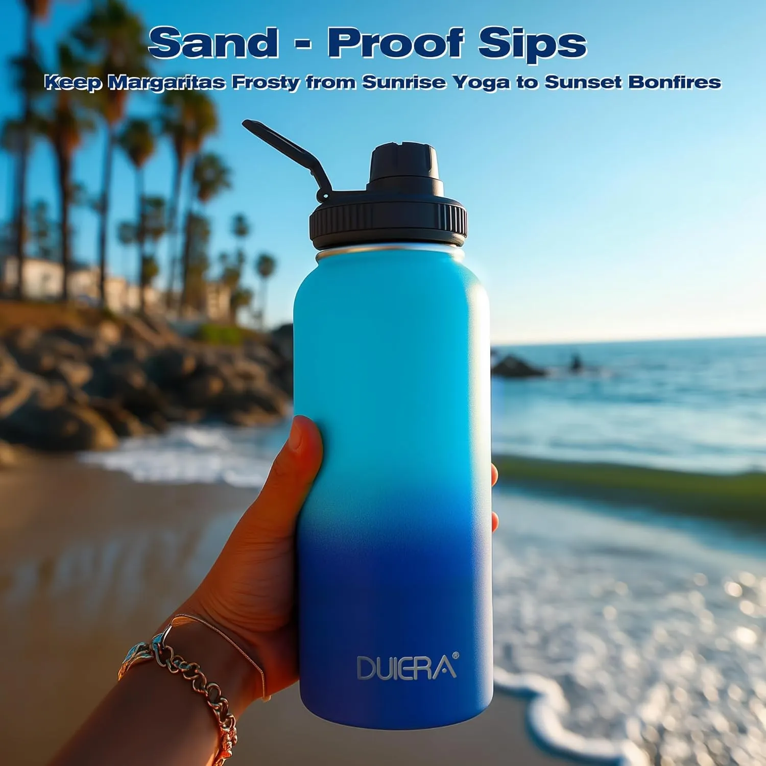DUIERA 32 oz Water Bottle with Straw, Insulated Water Bottle with Lid, Stainless Steel Water Bottle Leak Proof & BPA Free, Portable Sports Bottle, Blue and Green