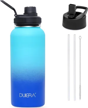 DUIERA 32 oz Water Bottle with Straw, Insulated Water Bottle with Lid, Stainless Steel Water Bottle Leak Proof & BPA Free, Portable Sports Bottle, Blue and Green