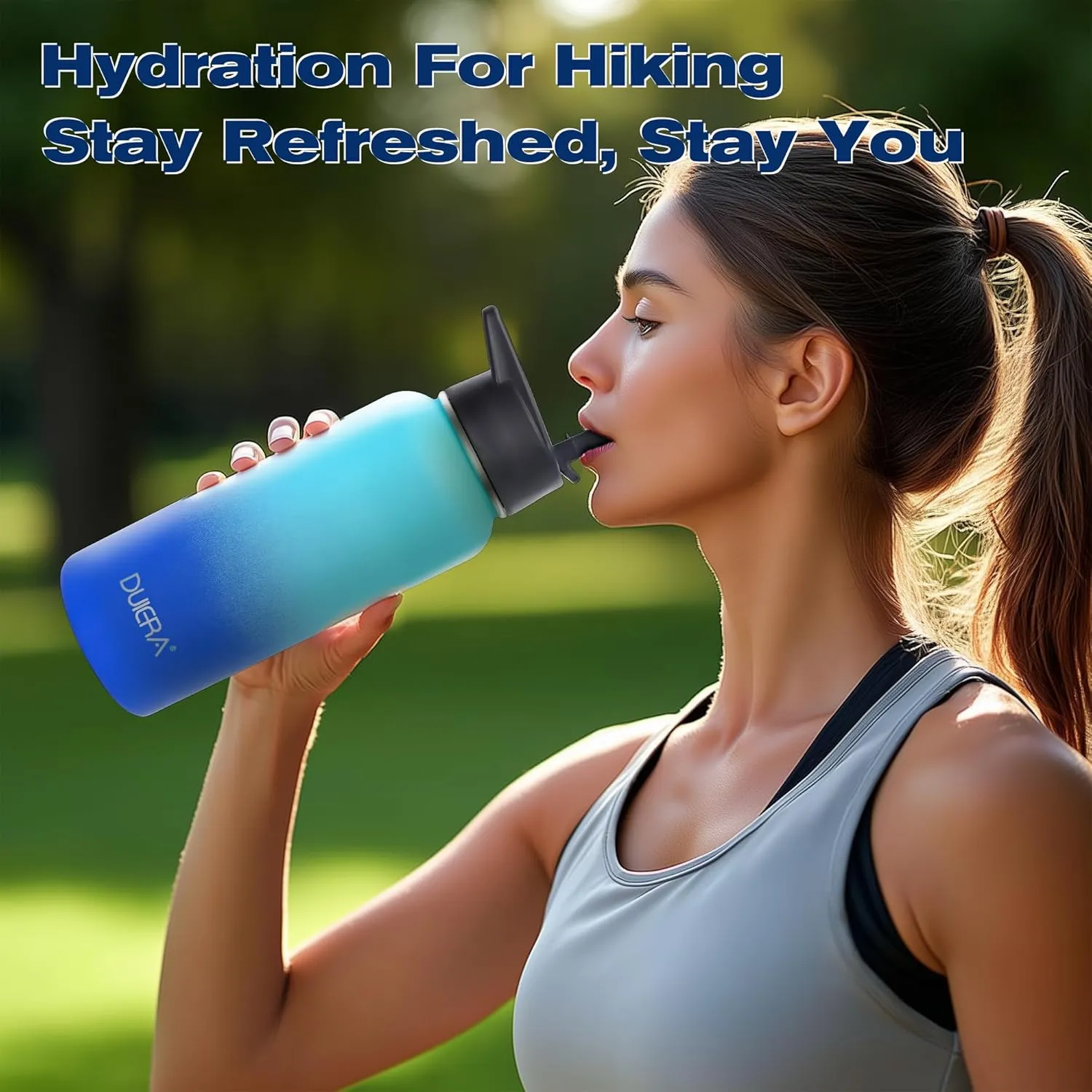 DUIERA 32 oz Water Bottle with Straw, Insulated Water Bottle with Lid, Stainless Steel Water Bottle Leak Proof & BPA Free, Portable Sports Bottle, Blue and Green