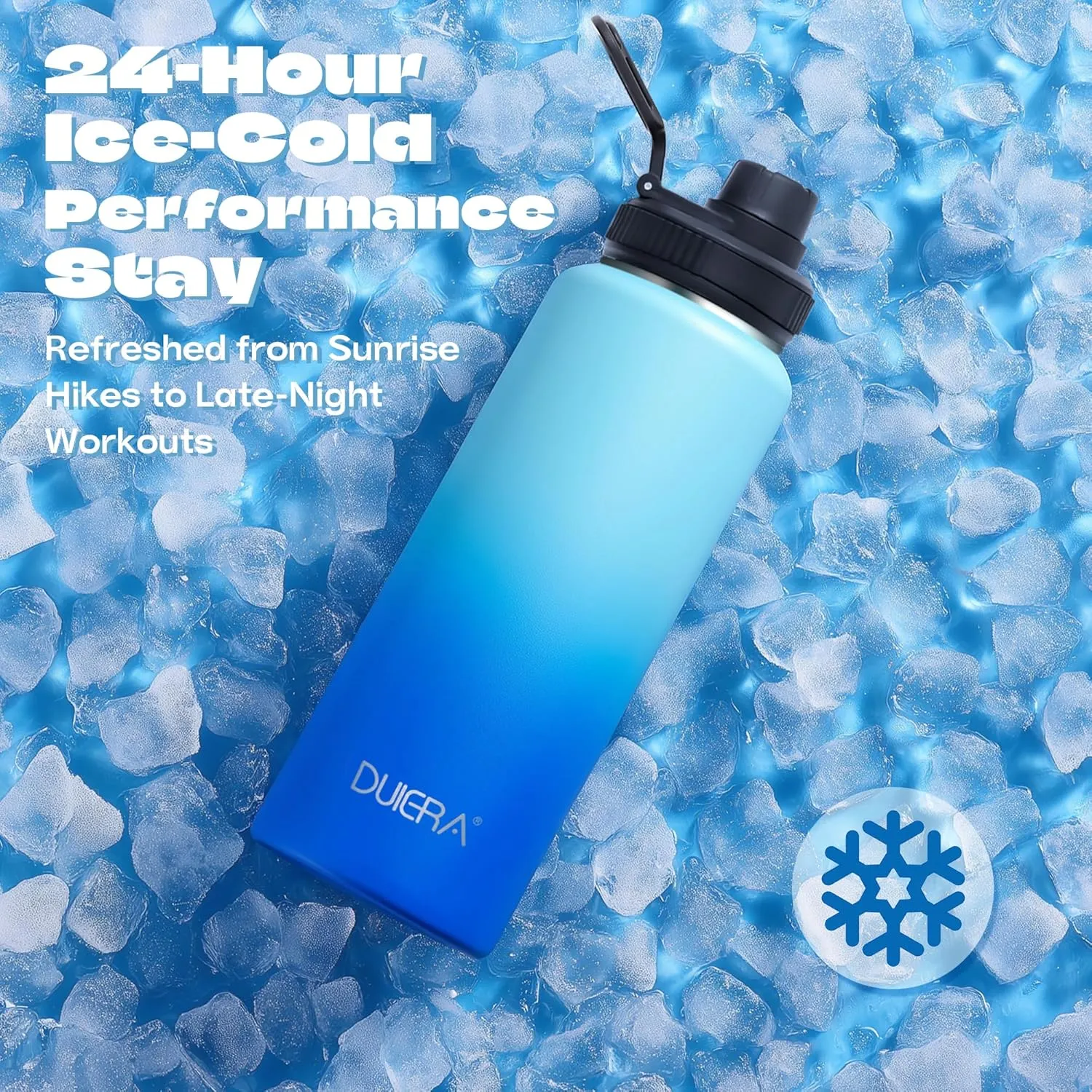 DUIERA 32 oz Water Bottle with Straw, Insulated Water Bottle with Lid, Stainless Steel Water Bottle Leak Proof & BPA Free, Portable Sports Bottle, Blue and Green