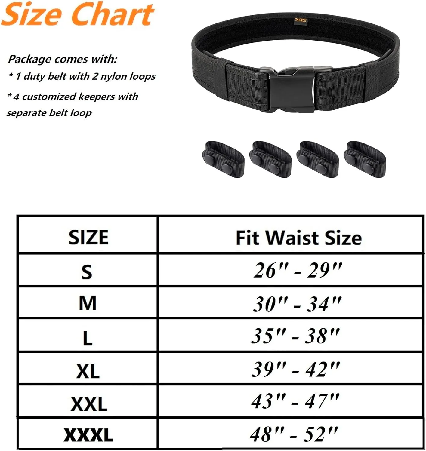 Duty Belt 2" Nylon Utility Work Belt w/ 4 Keepers for Police Law Enforcement Corrections Security