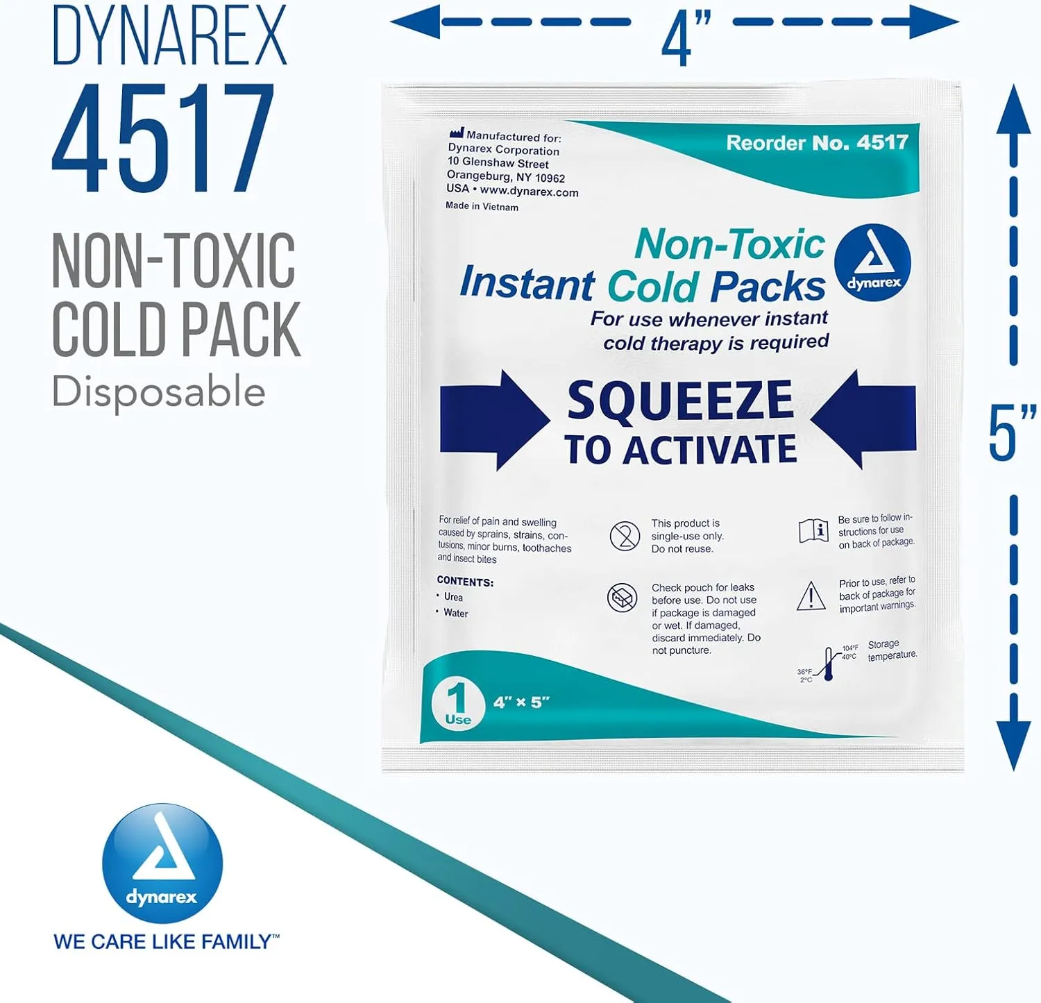 Dynarex 4517 Instant Cold Pack with Urea, 4"x5", Pack of 24