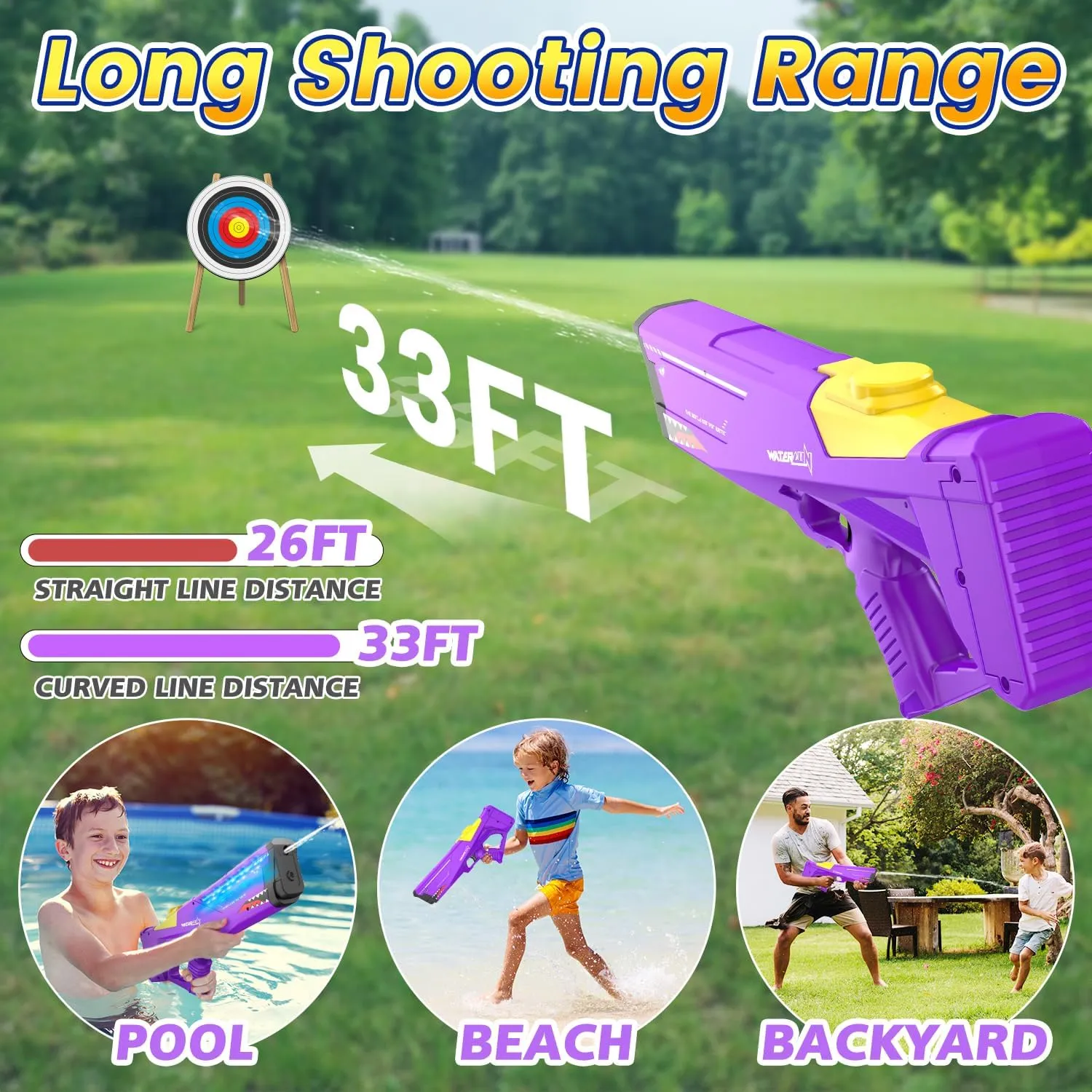 EagleStone Shark Electric Water Gun for Kids,Automatic Water Squirt Gun with Cool LED Light,Up to 33FT Shooting Range,1500mAh Large-Capacity Battery,Summer Pool Favor,Outdoor Beach Pool Toys
