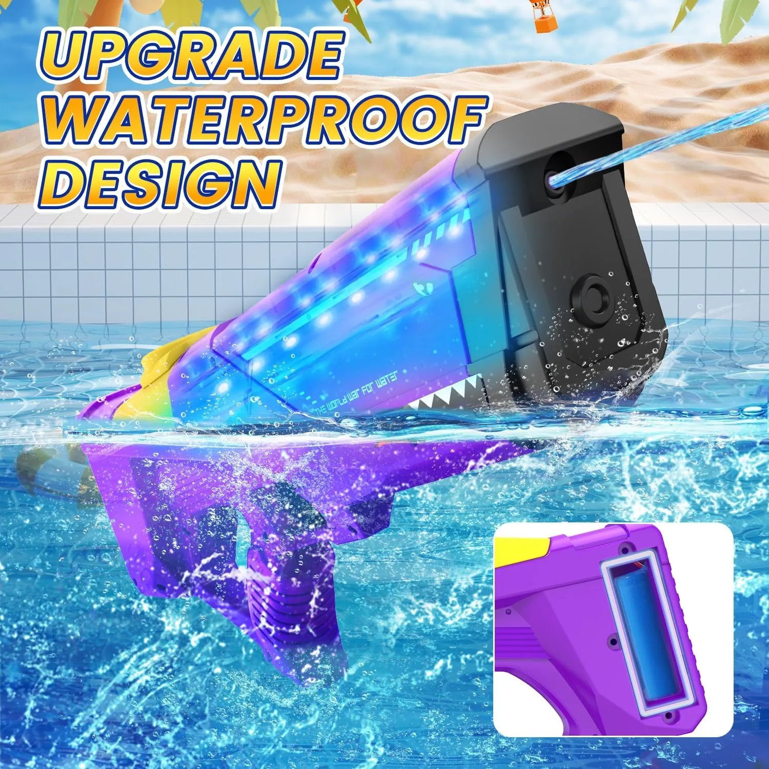 EagleStone Shark Electric Water Gun for Kids,Automatic Water Squirt Gun with Cool LED Light,Up to 33FT Shooting Range,1500mAh Large-Capacity Battery,Summer Pool Favor,Outdoor Beach Pool Toys