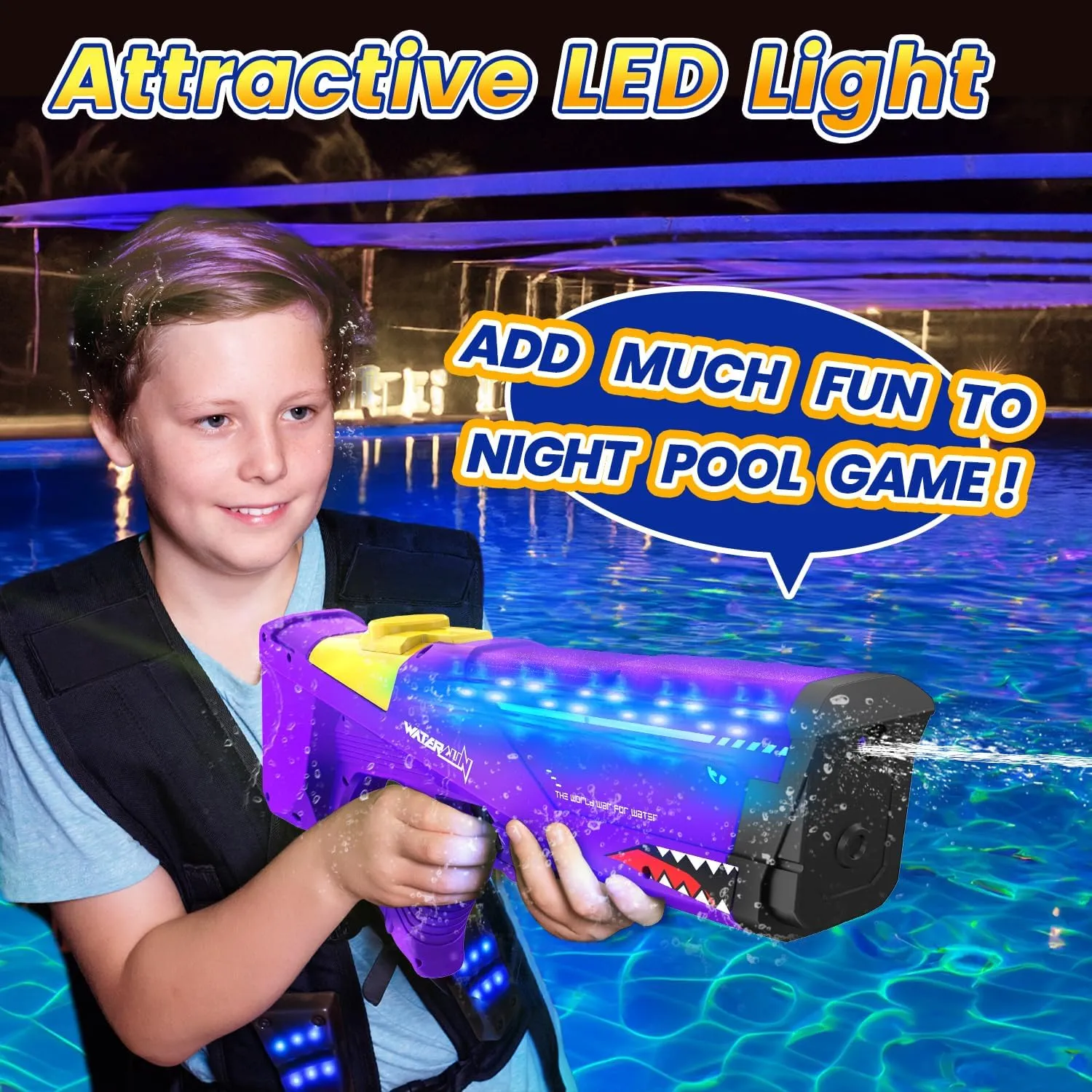 EagleStone Shark Electric Water Gun for Kids,Automatic Water Squirt Gun with Cool LED Light,Up to 33FT Shooting Range,1500mAh Large-Capacity Battery,Summer Pool Favor,Outdoor Beach Pool Toys