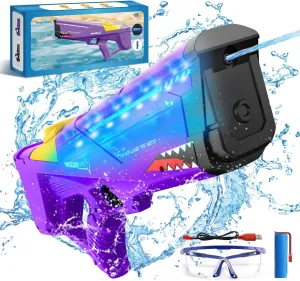 EagleStone Shark Electric Water Gun for Kids,Automatic Water Squirt Gun with Cool LED Light,Up to 33FT Shooting Range,1500mAh Large-Capacity Battery,Summer Pool Favor,Outdoor Beach Pool Toys