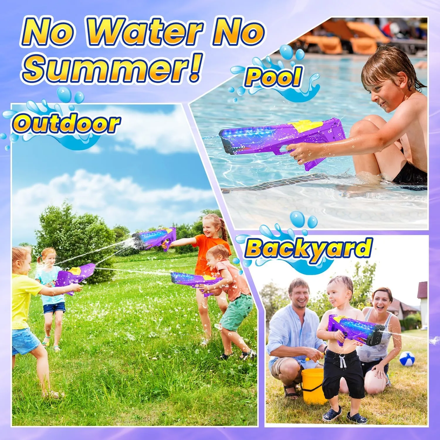 EagleStone Shark Electric Water Gun for Kids,Automatic Water Squirt Gun with Cool LED Light,Up to 33FT Shooting Range,1500mAh Large-Capacity Battery,Summer Pool Favor,Outdoor Beach Pool Toys