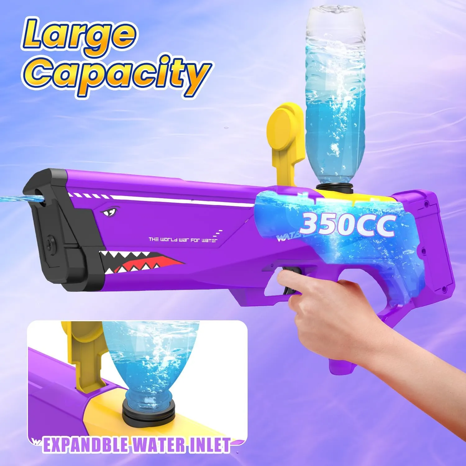 EagleStone Shark Electric Water Gun for Kids,Automatic Water Squirt Gun with Cool LED Light,Up to 33FT Shooting Range,1500mAh Large-Capacity Battery,Summer Pool Favor,Outdoor Beach Pool Toys