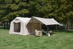 Easy Setup Inflatable Camping Tent, Waterproof and Windproof, Fits 7-8 People, with Canopy and Hand Pump, Beige