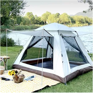 Easy Tent 4 People Insect-Proof,Double Doors and Four Windows Tent for Camping Stable Sturdy Family Tents for Family,Outdoor,Hiking and Mountaineering