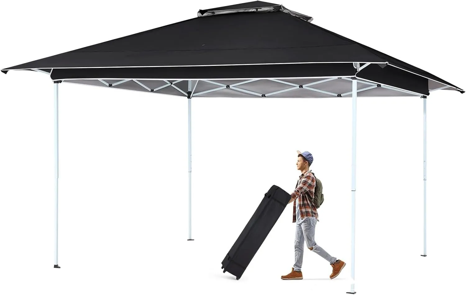 ECOTOUGE Canopy Tent Instant Shelter Canopy with Carrying Roller Bag, Outdoor Party Gazebo with Waterproof and UV Resistant for Parties, Camping, Picnic (Black 12FT)