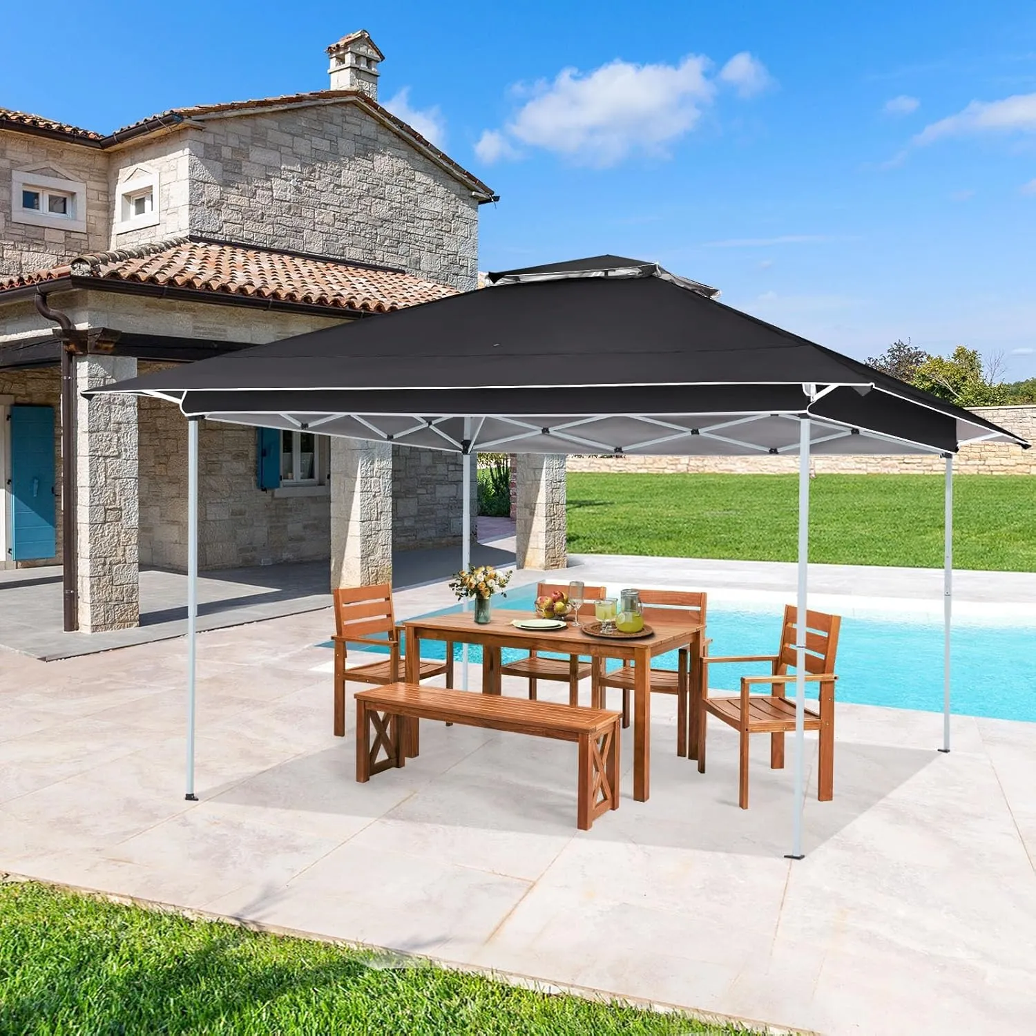 ECOTOUGE Canopy Tent Instant Shelter Canopy with Carrying Roller Bag, Outdoor Party Gazebo with Waterproof and UV Resistant for Parties, Camping, Picnic (Black 12FT)