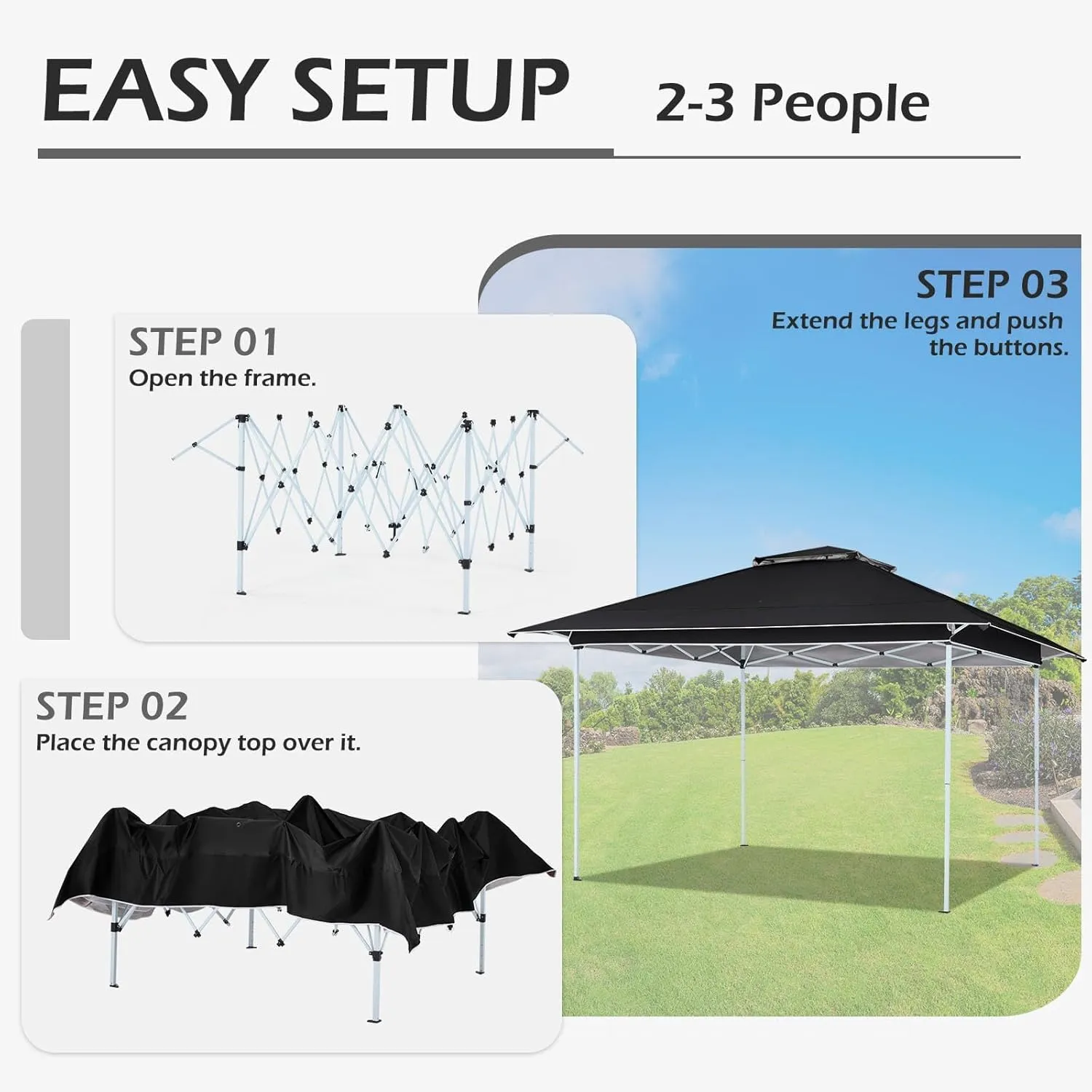 ECOTOUGE Canopy Tent Instant Shelter Canopy with Carrying Roller Bag, Outdoor Party Gazebo with Waterproof and UV Resistant for Parties, Camping, Picnic (Black 12FT)
