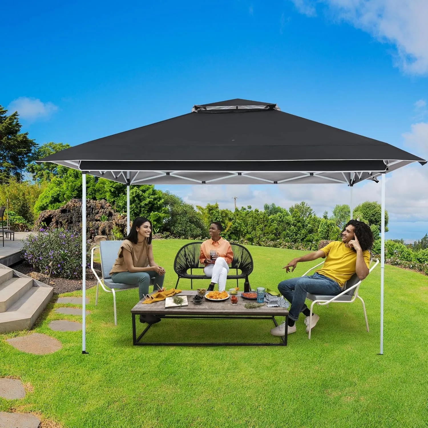 ECOTOUGE Canopy Tent Instant Shelter Canopy with Carrying Roller Bag, Outdoor Party Gazebo with Waterproof and UV Resistant for Parties, Camping, Picnic (Black 12FT)