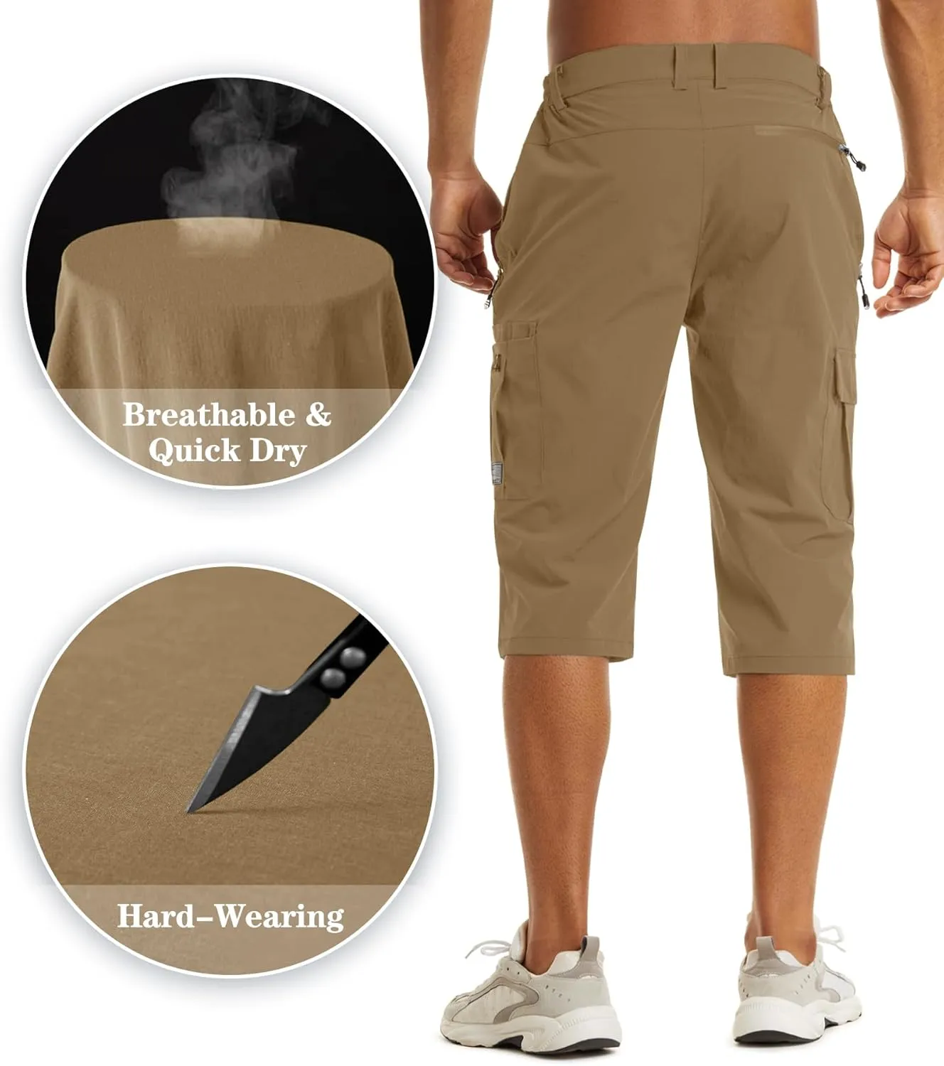 EKLENTSON Men's Workout Shorts Quick Dry Gym Hiking Shorts Zipper Pockets Lightweight Athletic 3/4 Capri Pants for Men