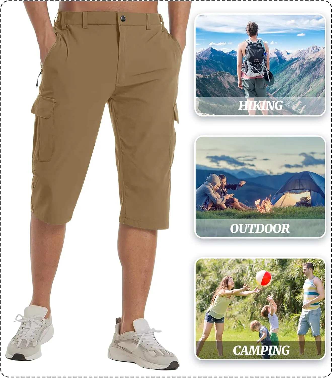 EKLENTSON Men's Workout Shorts Quick Dry Gym Hiking Shorts Zipper Pockets Lightweight Athletic 3/4 Capri Pants for Men