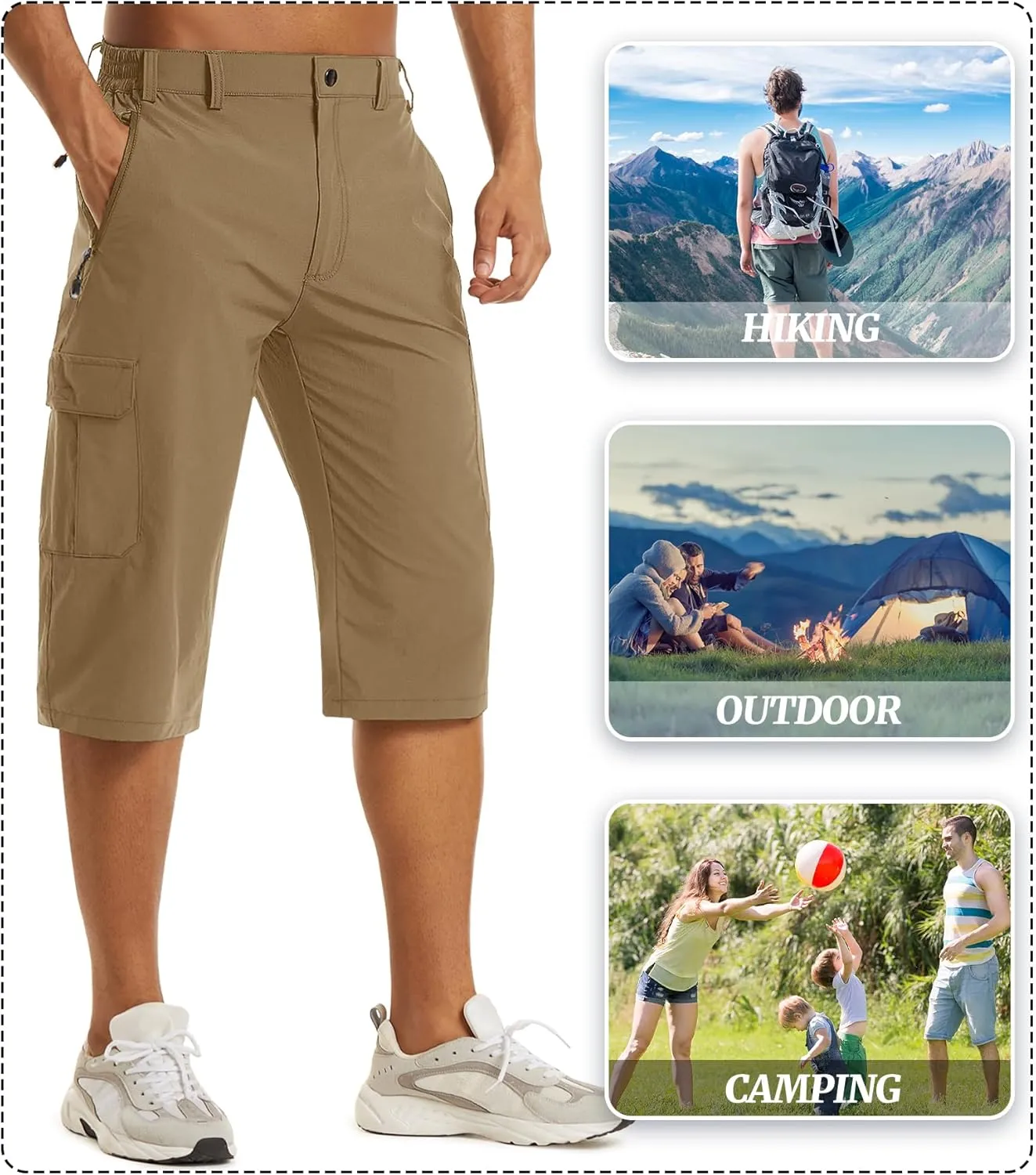 EKLENTSON Men's Workout Shorts Quick Dry Gym Hiking Shorts Zipper Pockets Lightweight Athletic 3/4 Capri Pants for Men