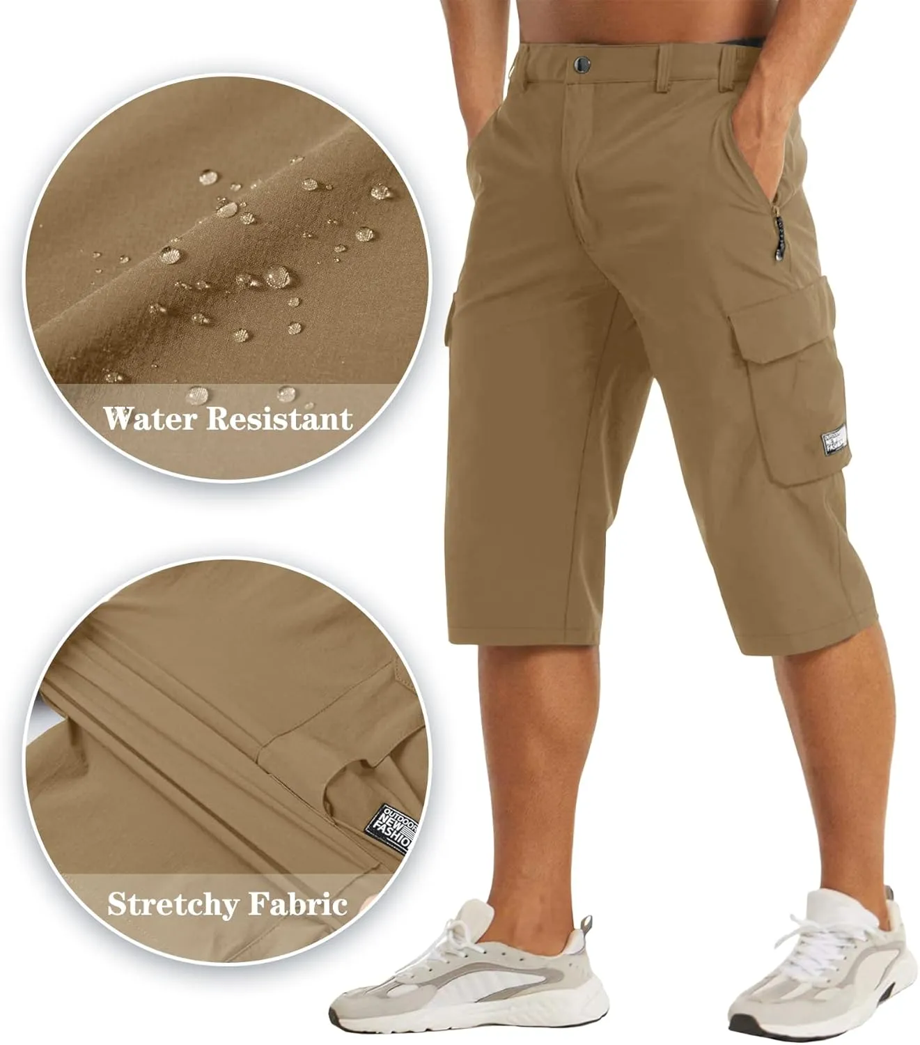 EKLENTSON Men's Workout Shorts Quick Dry Gym Hiking Shorts Zipper Pockets Lightweight Athletic 3/4 Capri Pants for Men