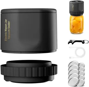 Electric Mason Jar Vacuum Sealer - Mason Jar Vacuum Sealer Kit with Wide Regular Mouth Mason lids - Canning Vacuum Sealer Mason Jar for Food Storage,Black, ZLKZ-80S