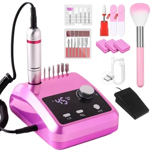 Electric Nail Drill Professional: 45000 RPM Nail File Kit Machine with LCD Display, Hand & Foot Control Low Noise for Acrylic, Gel Nails, Manicure & Pedicure - Salon & Home Use (Dazzle Plus)