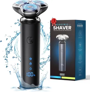Electric Razor for Men,Men's Electric Shaver,3-Blade Rotary Shaving System,Waterproof Wet Dry Cordless Razor,Touch Switch,Type-C Fast Charging,Digital Display,Travel Lock,90  Minutes Run Time