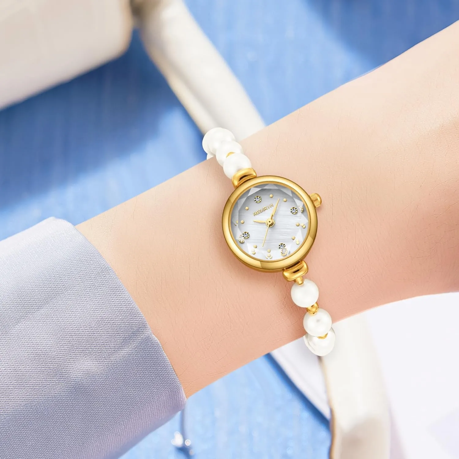 Elegant Pearl Silver Watch for Women's Dress Fashion Round dial Women Analog Quartz Watch Woman Pearl Bracelet Wirstwatch