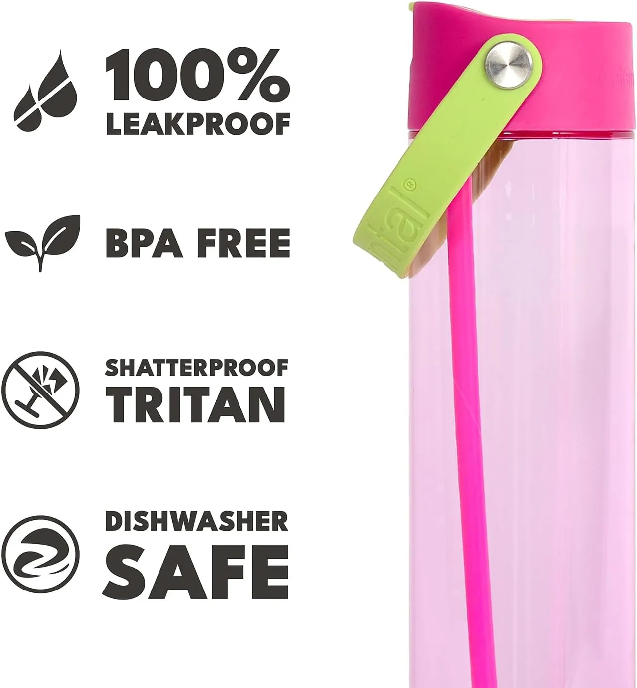 Elemental Splash Water Bottle with Straw - BPA-Free Tritan Plastic Reusable Water Bottle with Strap - Leak-Proof Waterbottle for Travel, Gym and Sports - 26oz