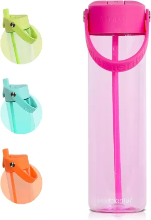 Elemental Splash Water Bottle with Straw - BPA-Free Tritan Plastic Reusable Water Bottle with Strap - Leak-Proof Waterbottle for Travel, Gym and Sports - 26oz
