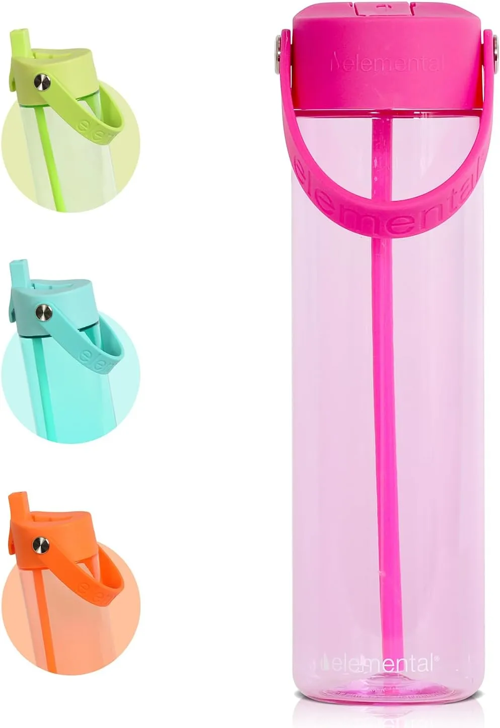 Elemental Splash Water Bottle with Straw - BPA-Free Tritan Plastic Reusable Water Bottle with Strap - Leak-Proof Waterbottle for Travel, Gym and Sports - 26oz