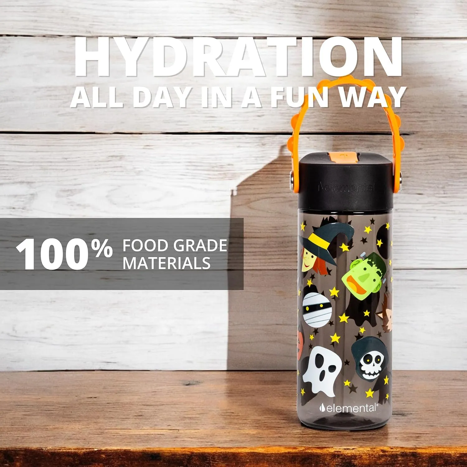 Elemental Water Bottles for Kids - Splash Kids Water Bottle for School with Pop-it Handle - BPA Free Tritan Plastic Water Bottle with Straw Leak Proof when Spout is Closed - Monster Party - 18oz