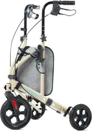 ELENKER All Terrain 3 Wheel Walkers for Seniors, 3 Wheeled Rollator with 10” Wheels, Narrow Walkers for Small Spaces, Compact Folding, Ideal for Traveling, Champagne