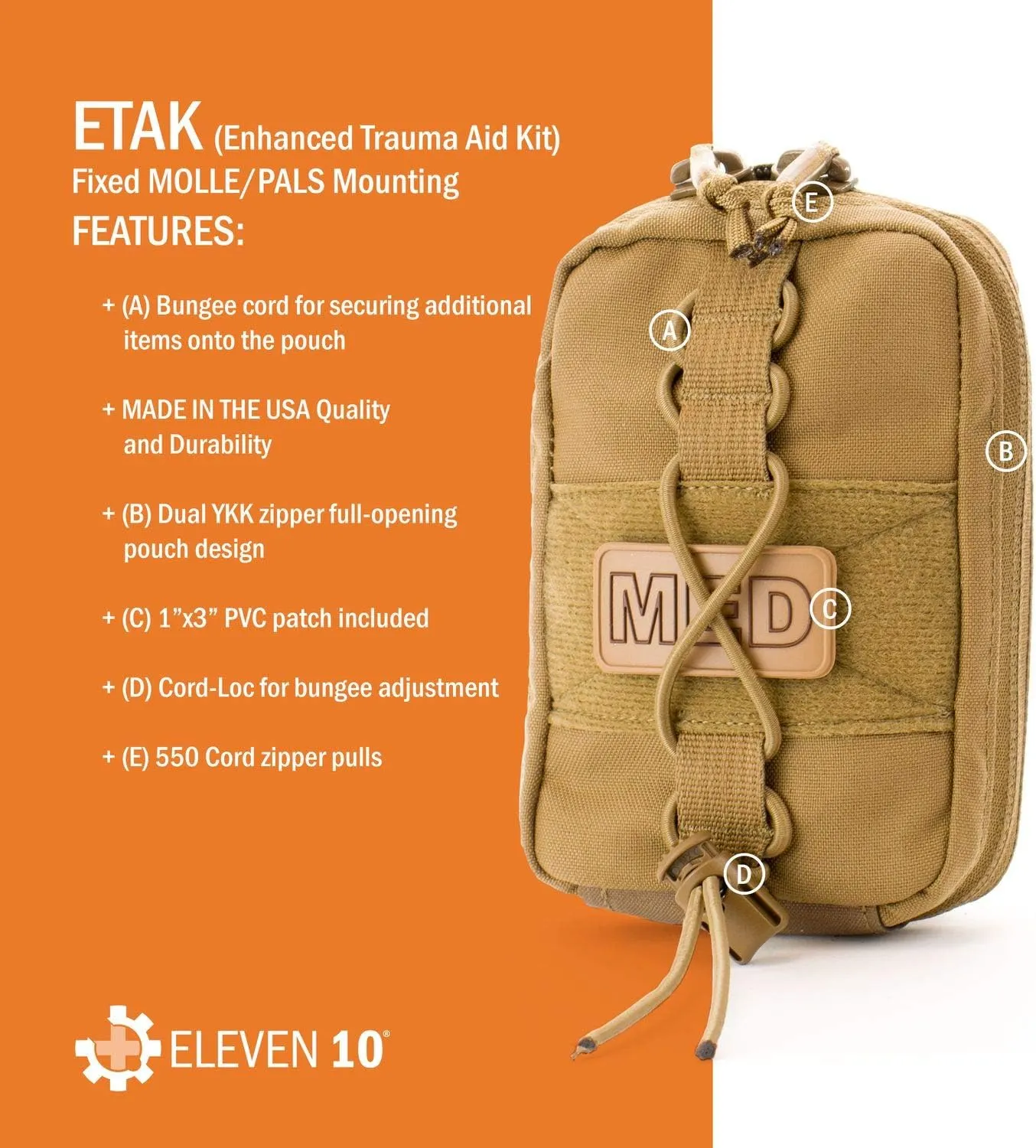 Eleven 10 ETAK (Enhanced Trauma Aid Kit) MOLLE Attachment, Black, Full Medical Kit