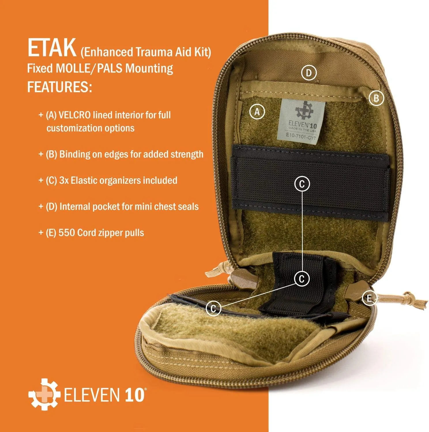 Eleven 10 ETAK (Enhanced Trauma Aid Kit) MOLLE Attachment, Black, Full Medical Kit