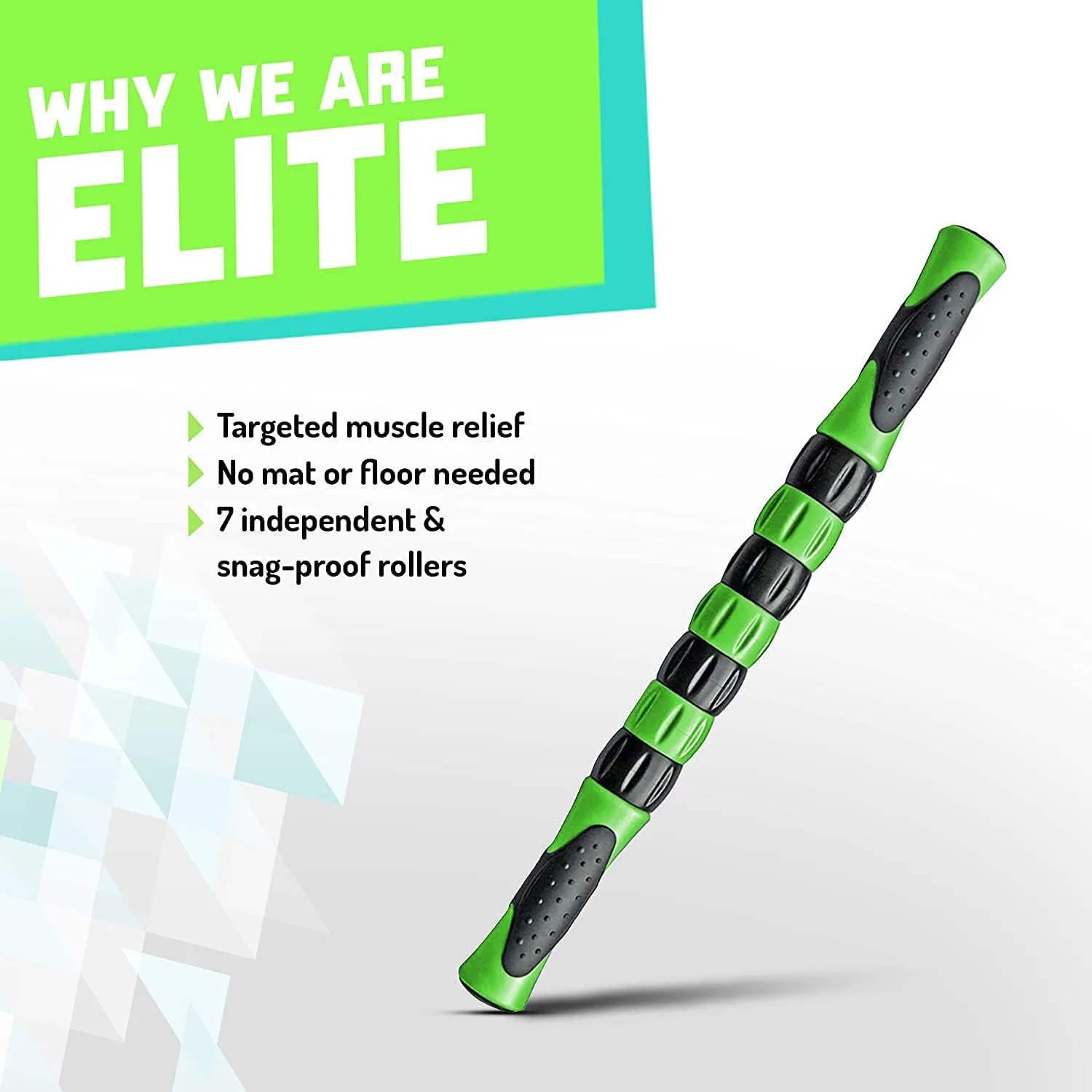 Elite Massage Roller Stick Targets Sore, Tight Leg Muscles to Prevent Cramps and Release Tension. It's Sturdy, Lightweight, Smooth Rolling and Thankfully This Lifesaver has Comfortable Handles.Green