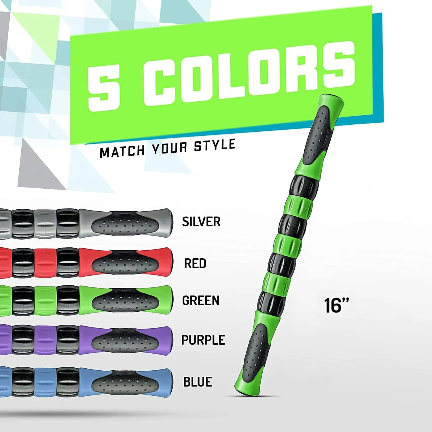 Elite Massage Roller Stick Targets Sore, Tight Leg Muscles to Prevent Cramps and Release Tension. It's Sturdy, Lightweight, Smooth Rolling and Thankfully This Lifesaver has Comfortable Handles.Green