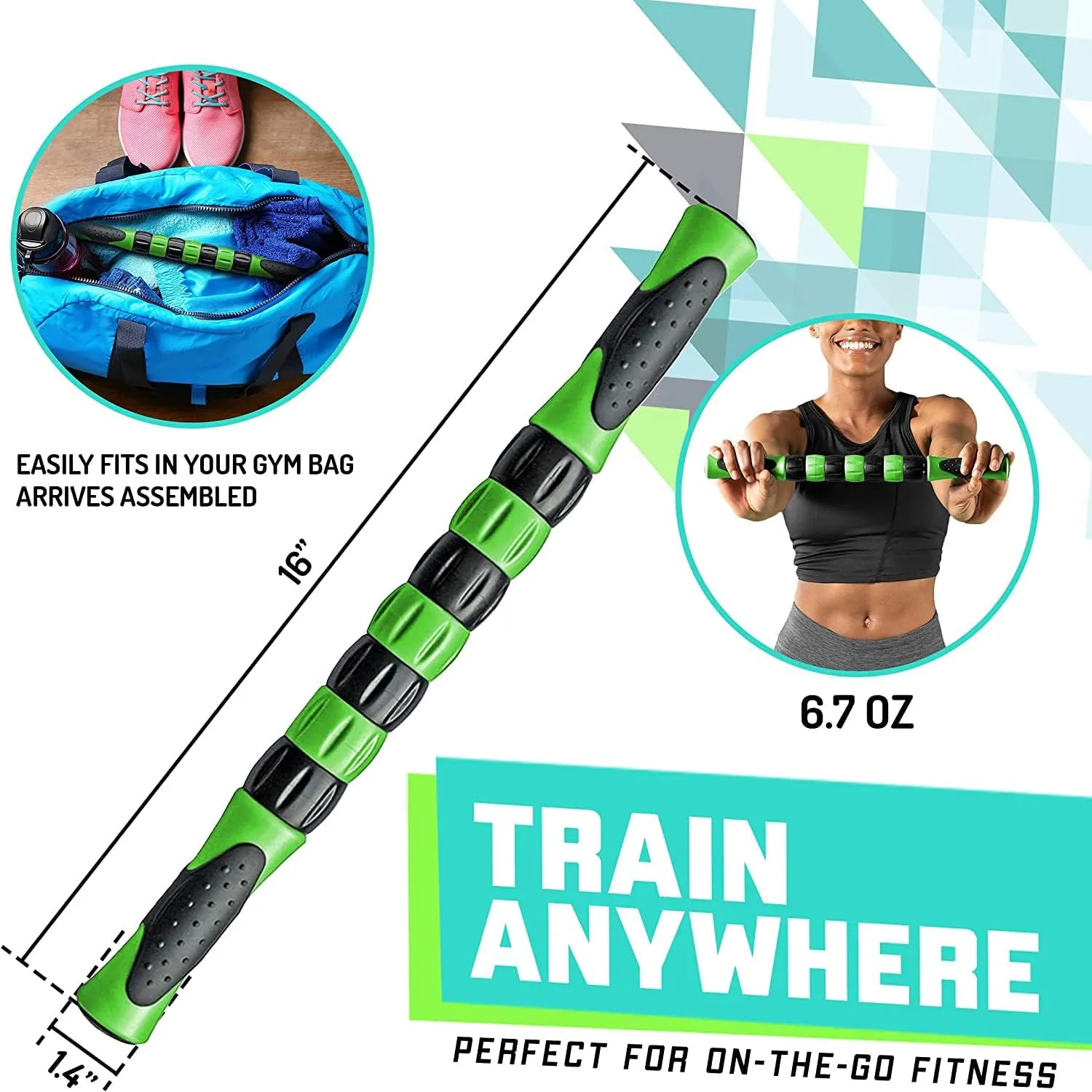 Elite Massage Roller Stick Targets Sore, Tight Leg Muscles to Prevent Cramps and Release Tension. It's Sturdy, Lightweight, Smooth Rolling and Thankfully This Lifesaver has Comfortable Handles.Green