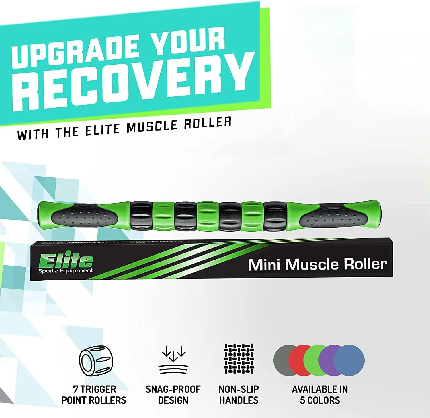 Elite Massage Roller Stick Targets Sore, Tight Leg Muscles to Prevent Cramps and Release Tension. It's Sturdy, Lightweight, Smooth Rolling and Thankfully This Lifesaver has Comfortable Handles.Green