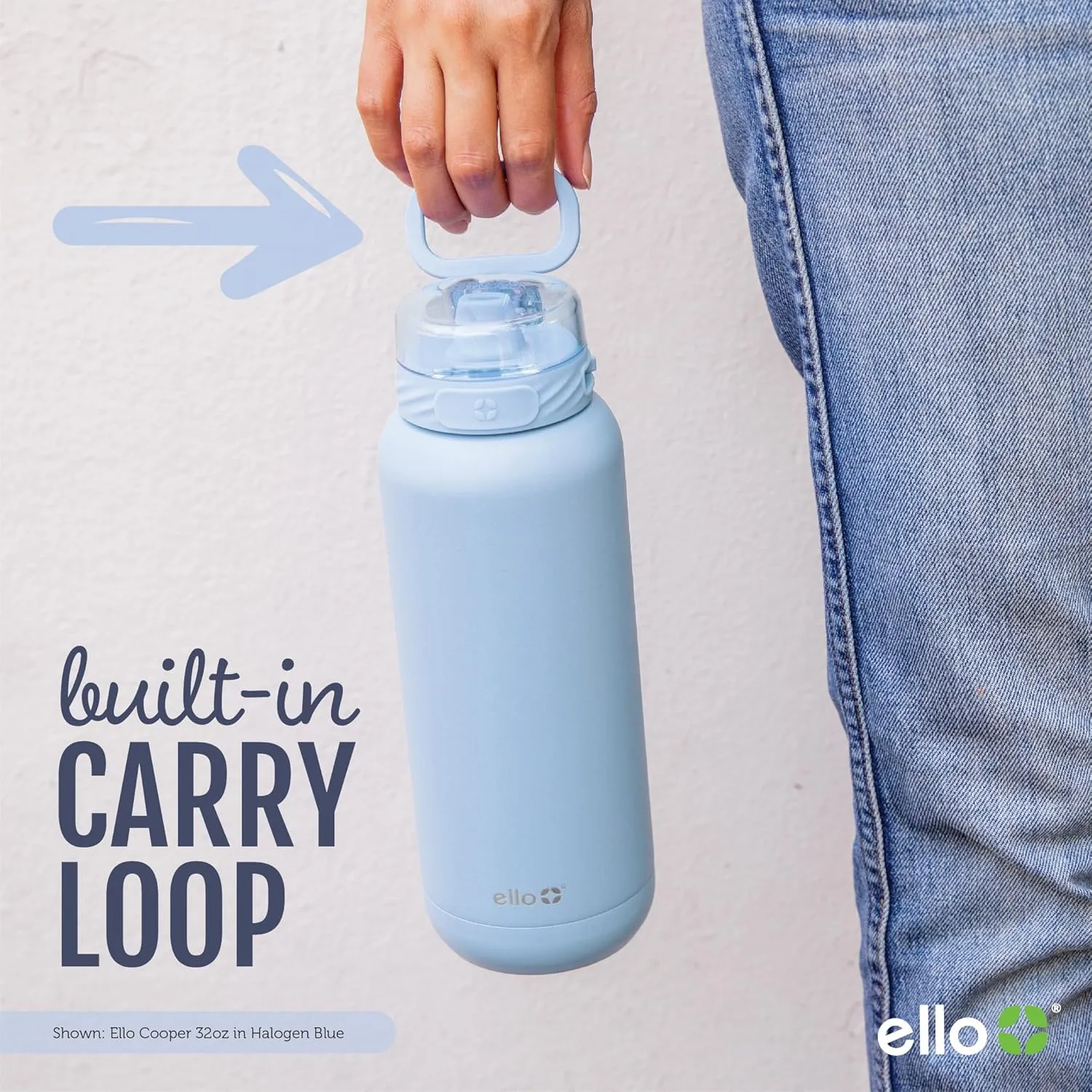 Ello Cooper 32oz Stainless Steel Water Bottle with 2 Lids Chug and Straw | Leak Proof | Double Walled and Vacuum Insulated | Built in Carry Loop | Dishwasher Safe | Cashmere Pink