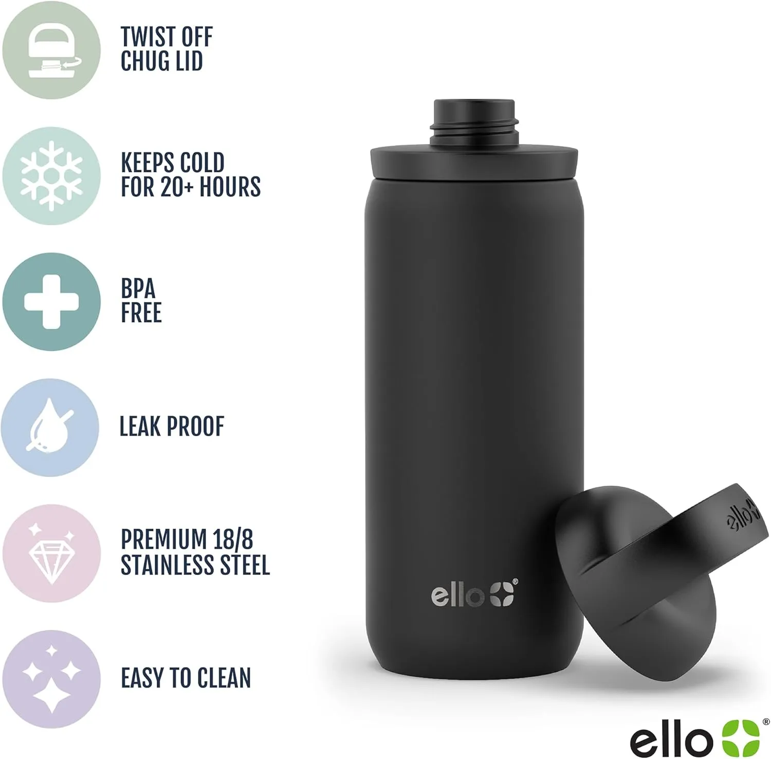 Ello Cooper Twist 18oz Kids Stainless Steel Water Bottle with Chug Lid | Leak Proof Double Wall Vacuum Insulated | Fits Car Cupholder | Built in Carry Loop | Dishwasher Safe | Bubblegum Pink