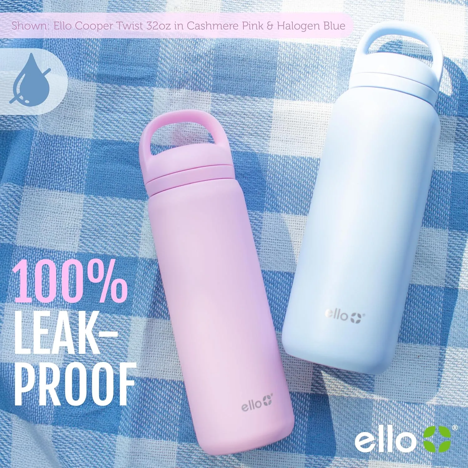 Ello Cooper Twist 18oz Kids Stainless Steel Water Bottle with Chug Lid | Leak Proof Double Wall Vacuum Insulated | Fits Car Cupholder | Built in Carry Loop | Dishwasher Safe | Bubblegum Pink