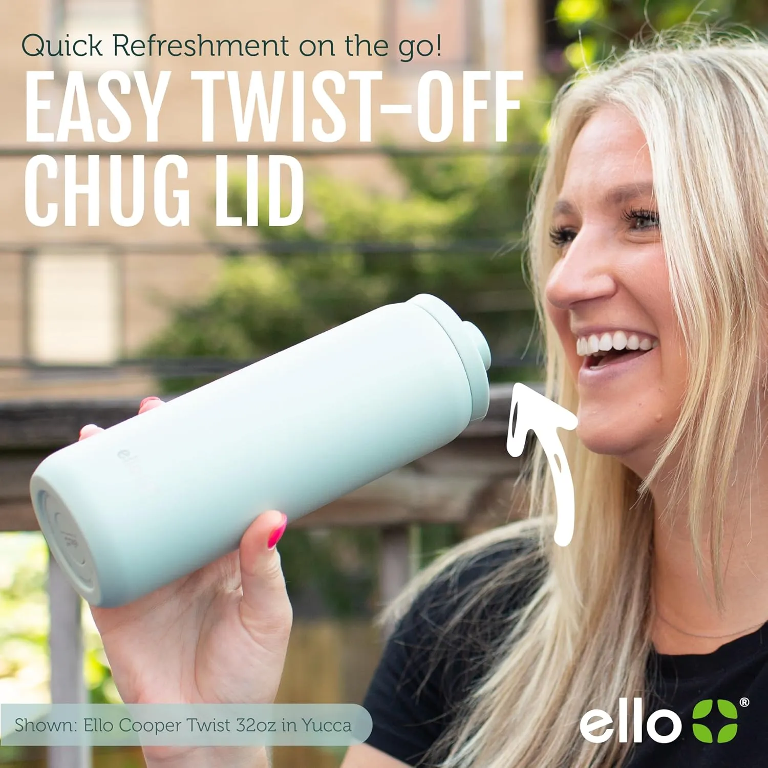 Ello Cooper Twist 32oz Stainless Steel Water Bottle with Chug Lid | Leak Proof | Double Walled and Vacuum Insulated | Built in Carry Loop | Dishwasher Safe | Gray